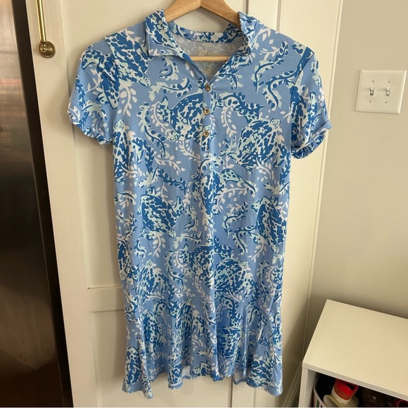 Lilly Pulitzer GIRLS MINI SADIE POLO DRESS Blue Peri Turtley Awesome XL - Picture 3 of 11